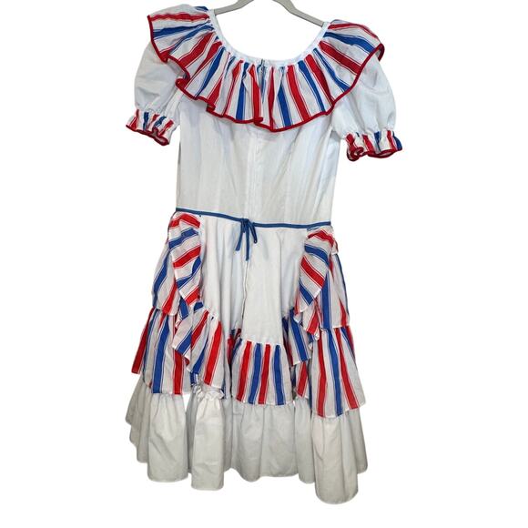 VTG Spanish Flamenco Dress Red White Blue Striped Ruffle Heritage Puerto Rico S - Picture 10 of 13